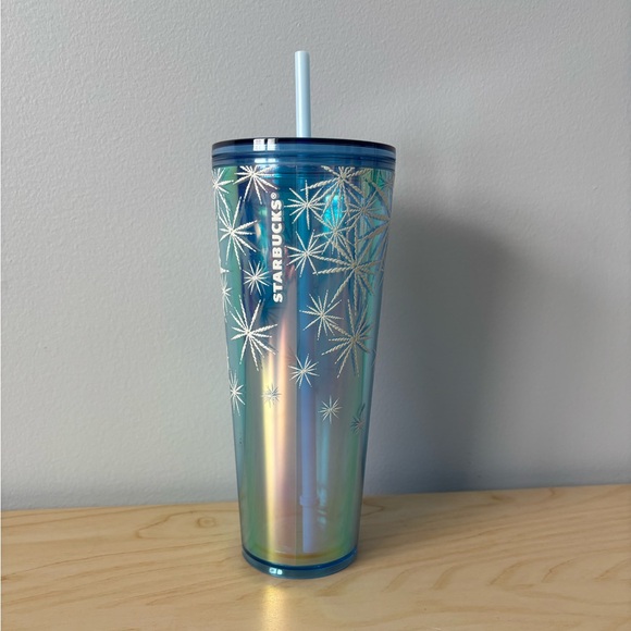 Starbucks Other - Starbucks 2023 Snowflake Iridescent Teal Blue Cold Cup -Light Blue Straw - 24 oz
